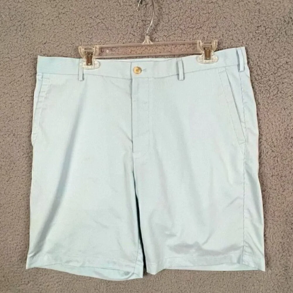 PETER MILLAR MENS GOLF SHORTS SIZE 36 LT BLUE AND WHITE STRIPES